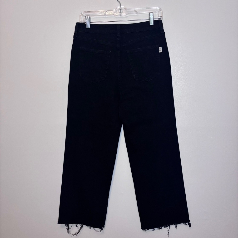 Oliver Logan Womens High Rise Wide Leg Raw Hem Jeans Black Stretch Classic 28 - Picture 3 of 9